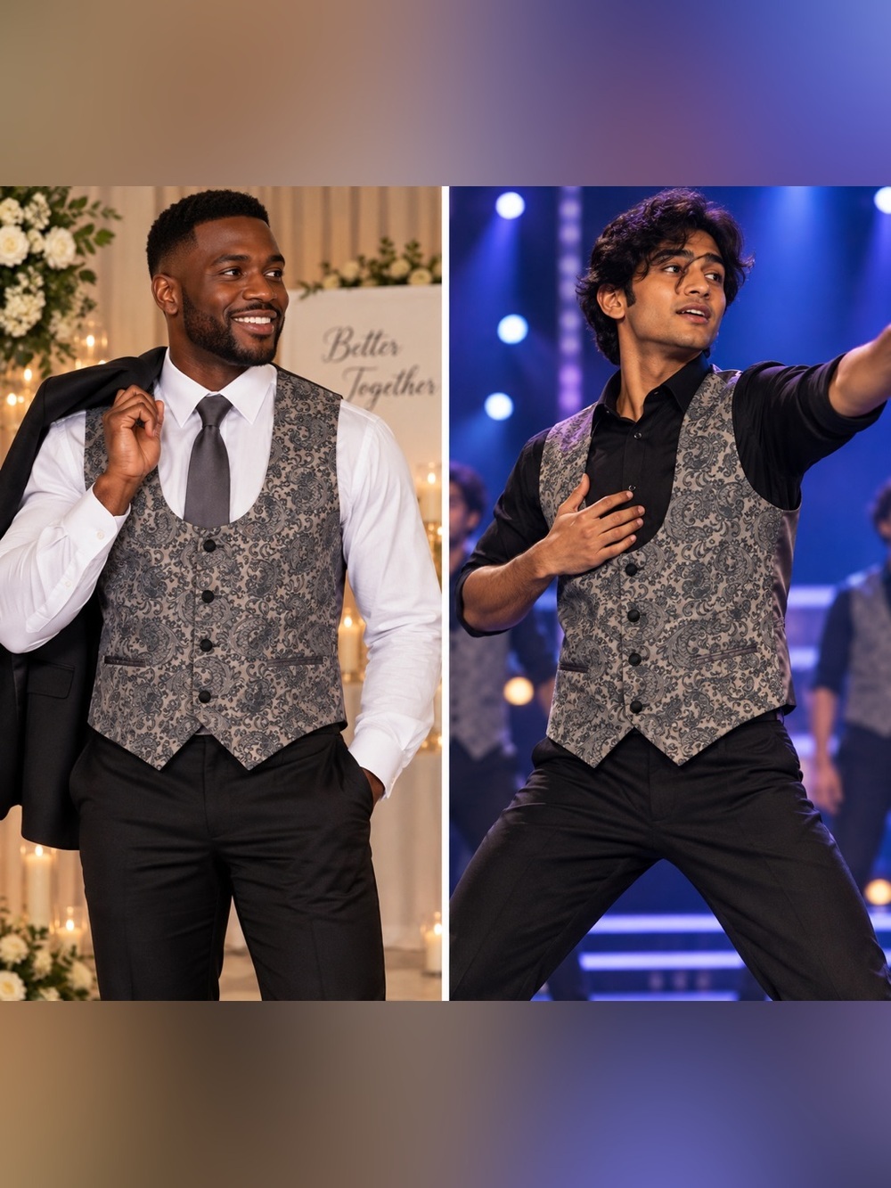 Custom Men’s Gray Paisley Formal Vest Wedding Show Choir
